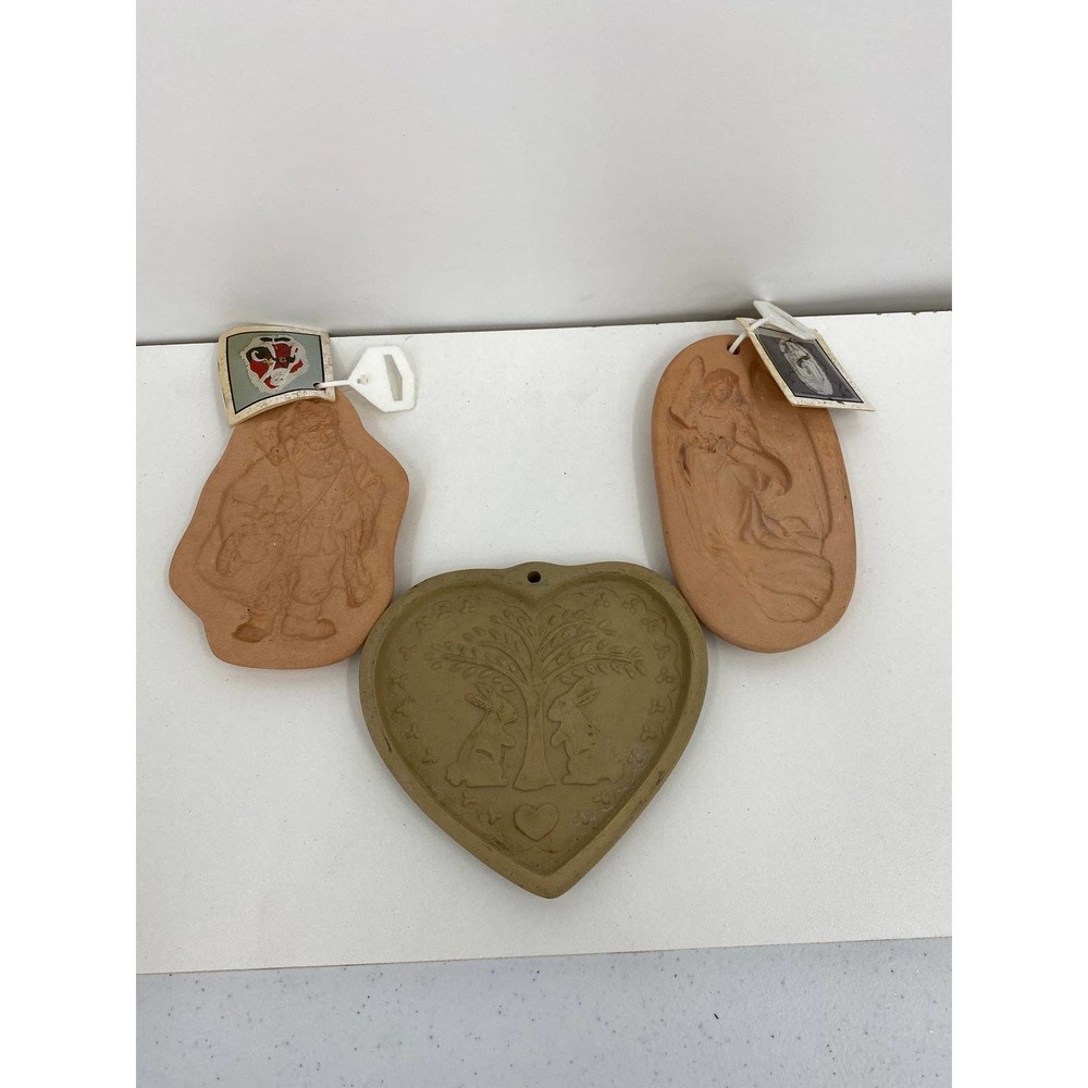 Vintage Lot of 3 Cookie Molds Cotton Press & Brown Bag Cookie Art Terra Cotta